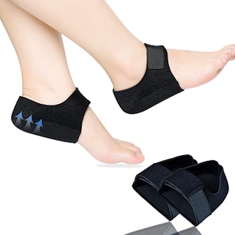 These heel protector socks for foot pain have cushioned gel cups and adjustable straps.