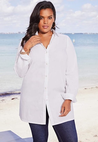 Roaman's Kate Button-Down Tunic Shirt