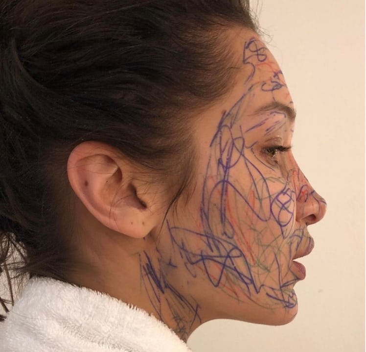 Bella Hadid with scribble face. 