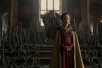 Paddy Considine as King Viserys I Targaryen and Milly Alcock as Rhaenyra Targaryen in House of the D...