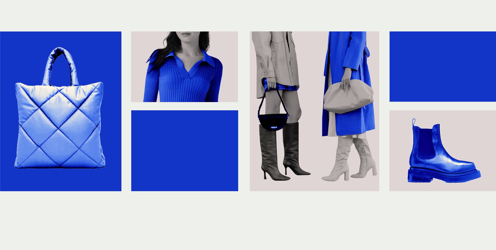 Collage of female shoes, bags, shirts, and two ladies wearing them