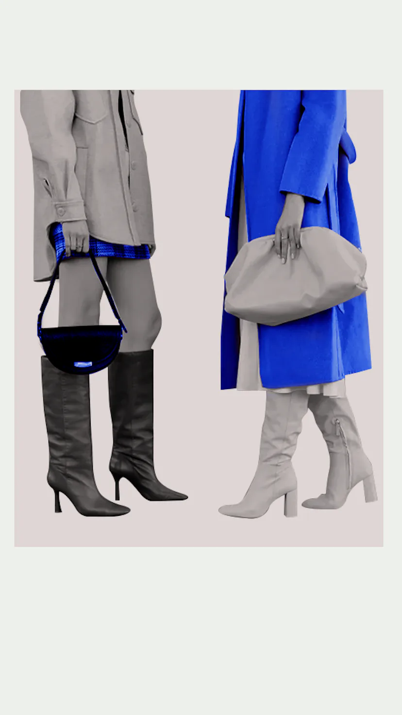 Collage of female shoes, bags, shirts, and two ladies wearing them