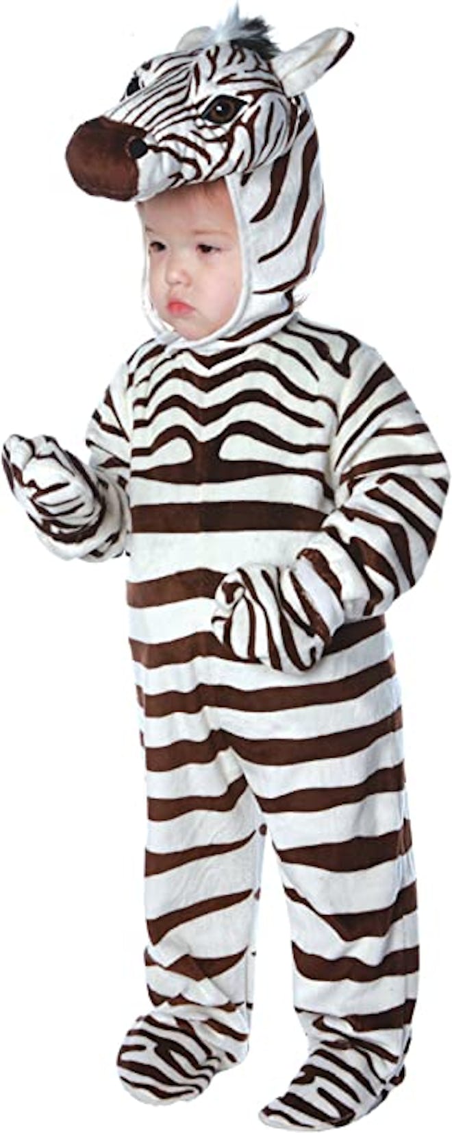 Why not pick a zebra jumpsuit for a baby and dog Halloween costume?
