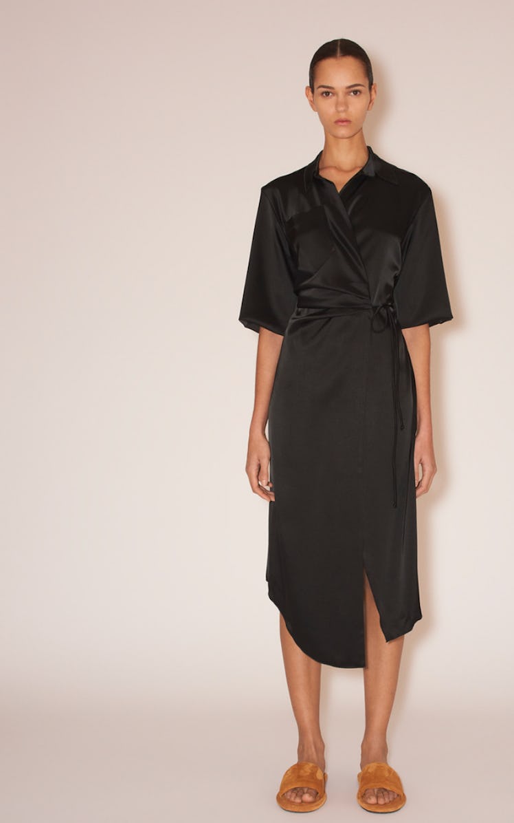 Draped front shirt dress