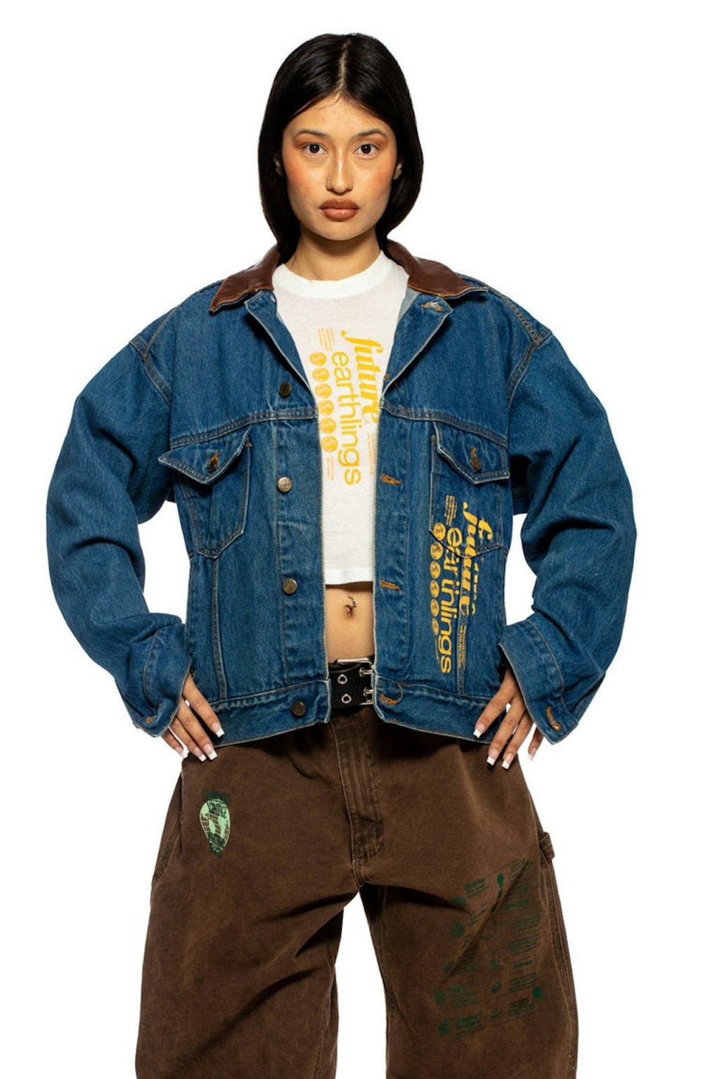 Leather Collar Denim Trucker Jacket