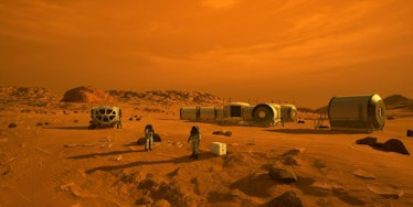 Artist’s impression of a Mars habitat in conjunction with other surface elements on Mars.
