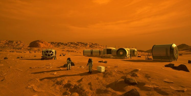 Artist’s impression of a Mars habitat in conjunction with other surface elements on Mars.