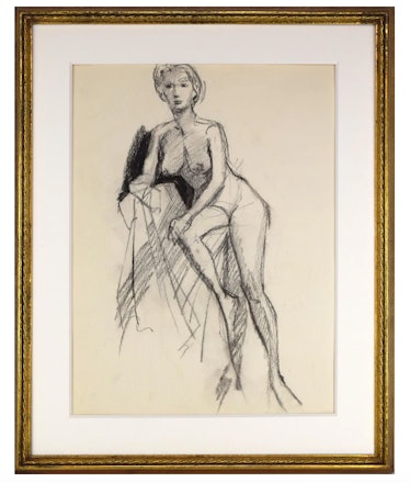 Vintage Mid Century Charcoal Figure Study of a Female Nude C.1950