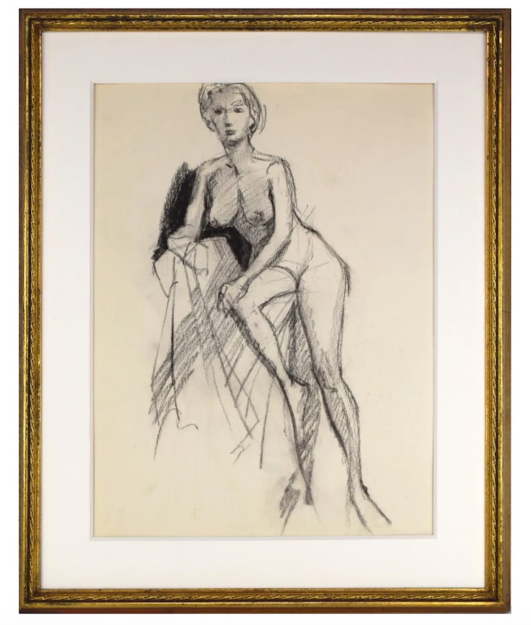 Vintage Mid Century Charcoal Figure Study of a Female Nude C.1950