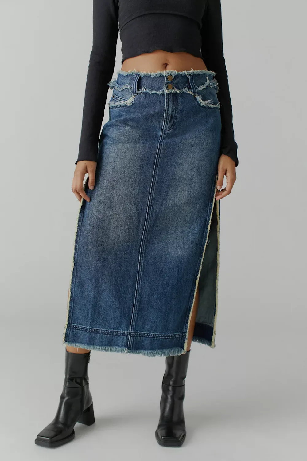 ONLY Denim Skirt ONLLUMI - Gonna Midi In Jeans Con Spacco Posteriore, Morbida, 80% Cotone, Inverno