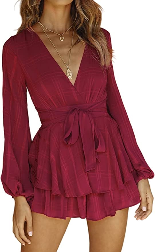 Relipop Tie Waist Ruffle Hem Romper