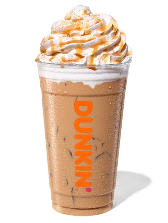 Dunkin's fall drink menu includes their Pumpkin Spice Signature iced latte.