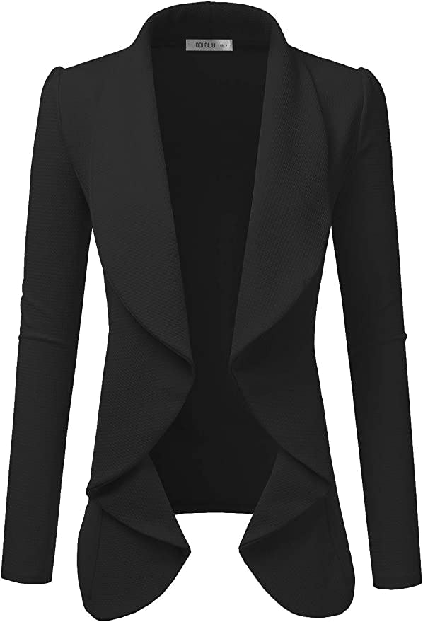 DOUBLJU Draped Open Front Blazer