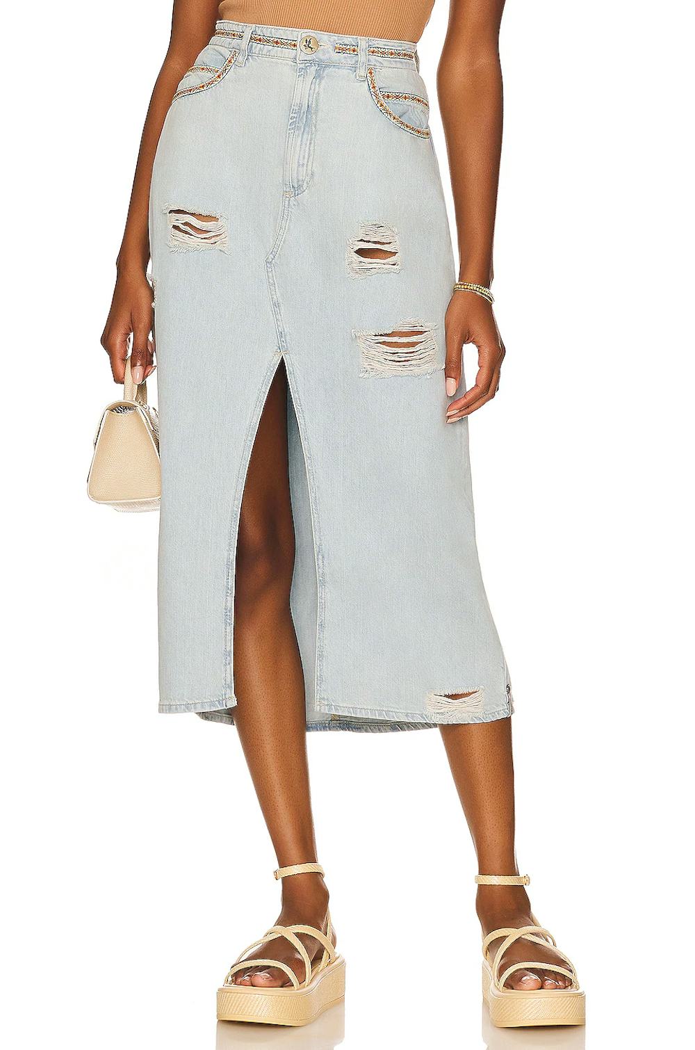 Rocko Long Length Denim Skirt