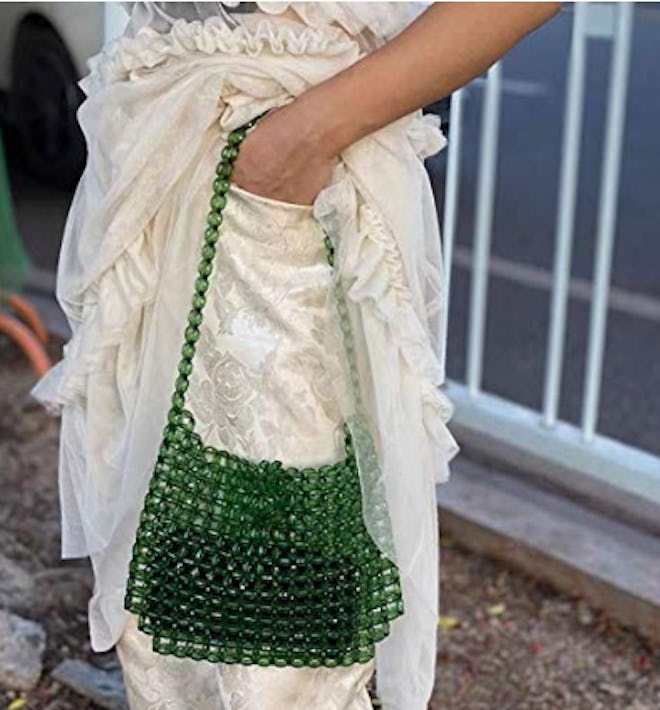 YIFEI Green Acrylic Beaded Shoulder Bag