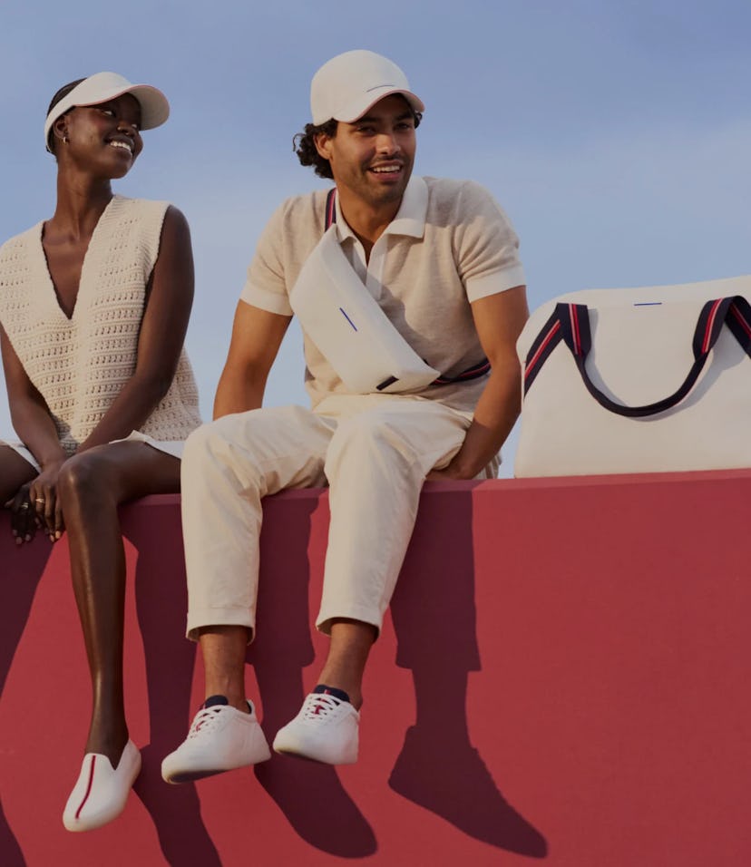Rothy's and Evian sustainable tennis bags and shoes