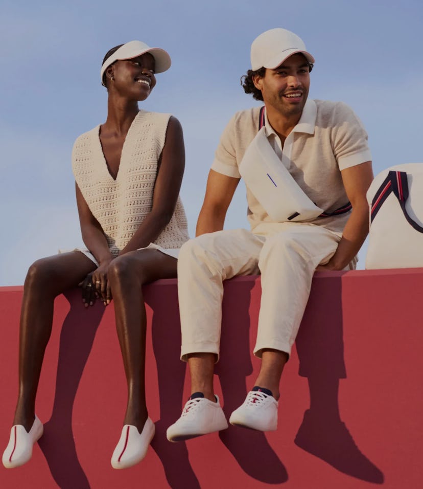 Rothy's and Evian sustainable tennis bags and shoes