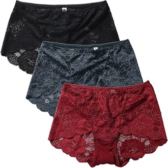 Pholeey High Waisted Lace Brief Panties (3-Pack)