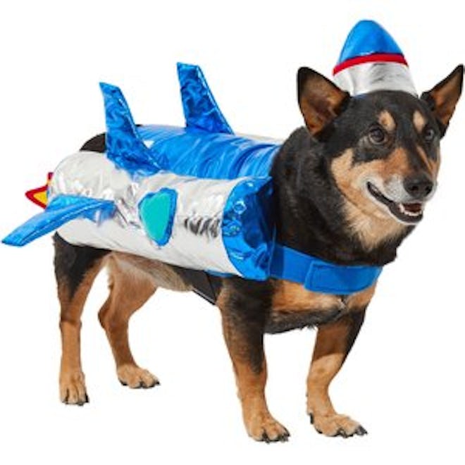A space themed dog and baby Halloween costume means Rover needs this rocket ship dog costume.