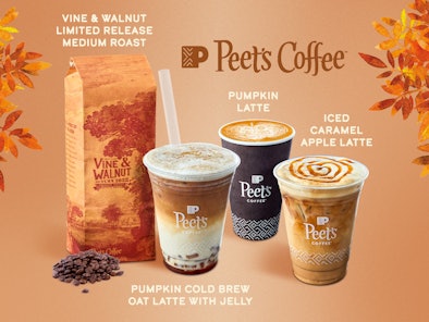 Peet’s Coffee’s fall 2022 menu features a new Pumpkin Cold Brew Oat Latte.