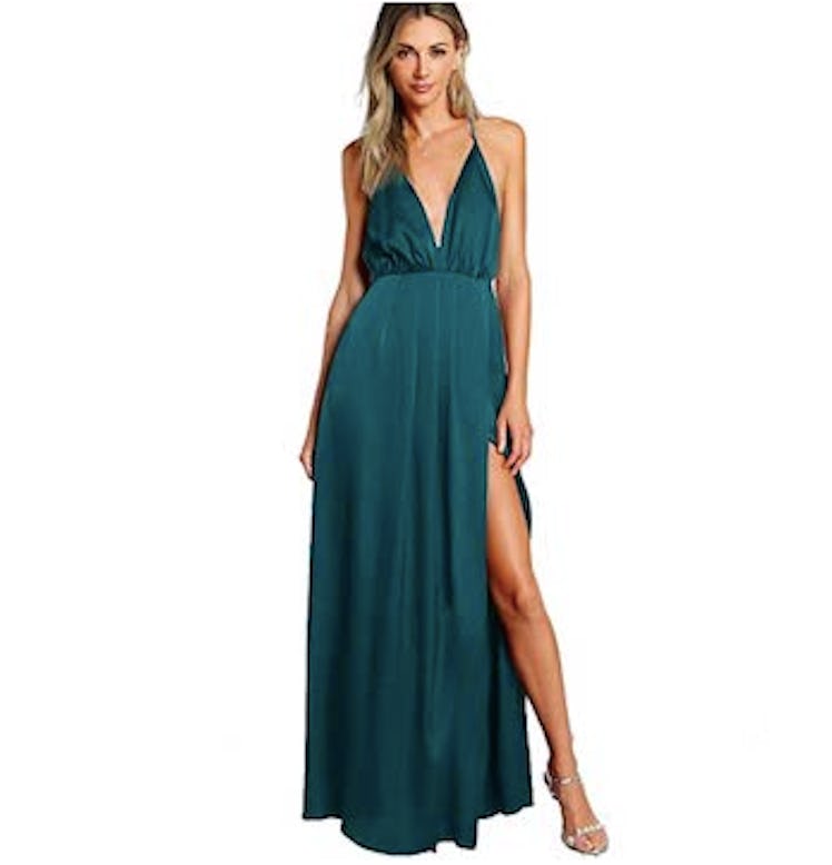 SheIn Satin Deep V-Neck Evening Dress