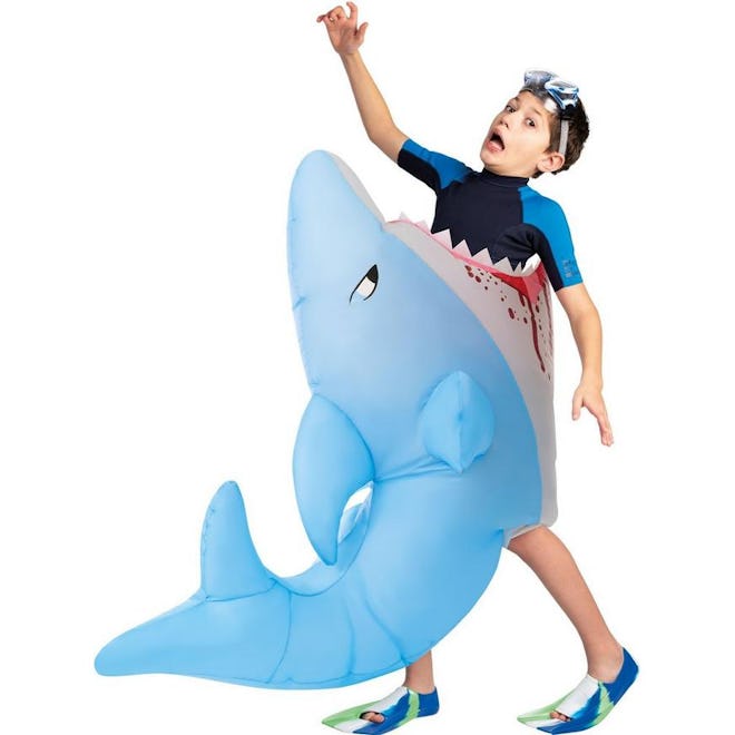 This inflatable shark attack costume is cool and breezy for hot weather Halloweens.