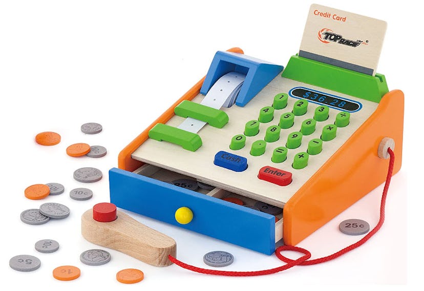 Top Race 30 Piece Wooden Toy Cash Register 