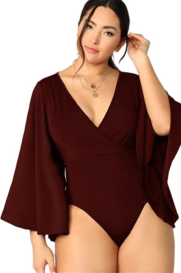 SheIn V Neck Bell Sleeve Bodysuit
