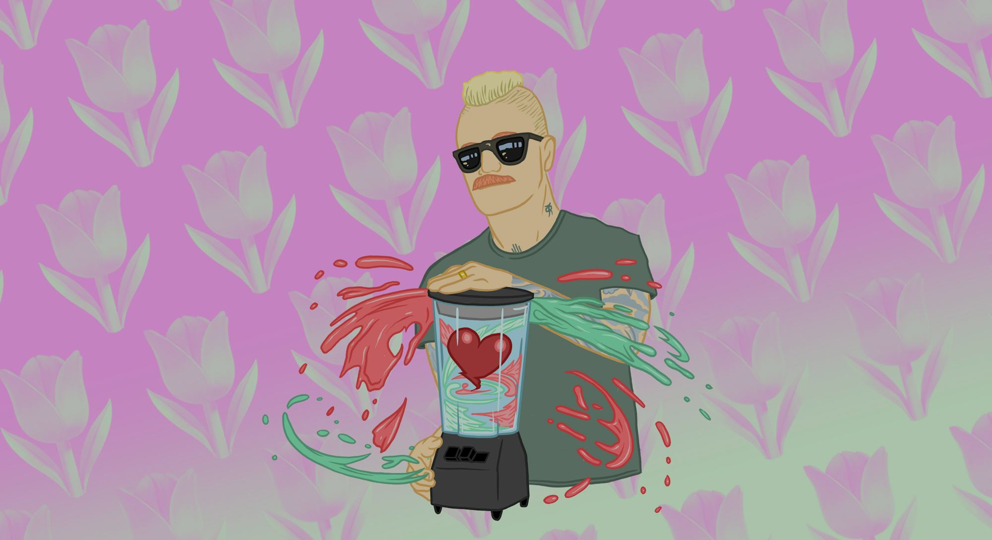 Illustration of Eve 6 Guy Max Collins with flower background