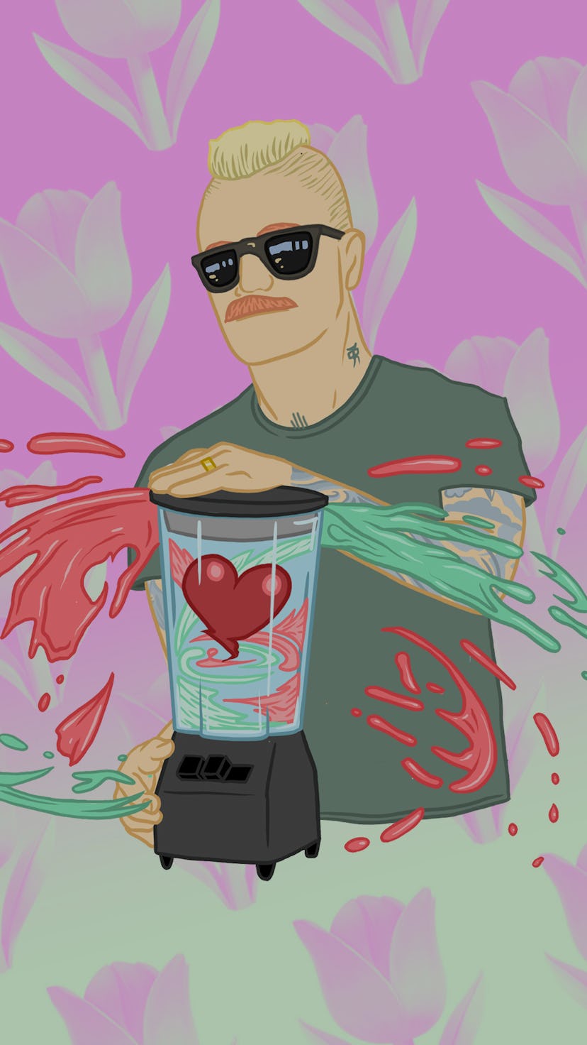 Illustration of Eve 6 Guy Max Collins with flower background