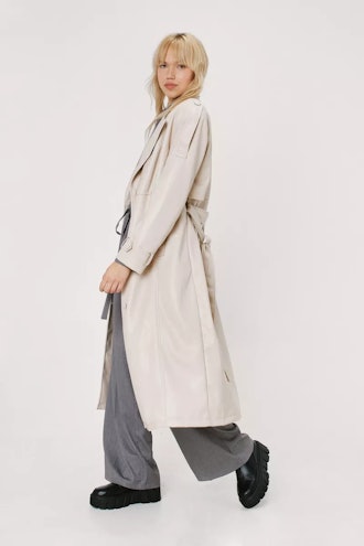 Oversized Faux Leather Trench Coat