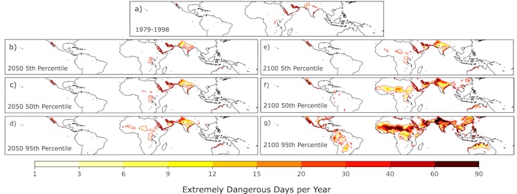 A figure from the study showing the number of days reaching extremely dangerous heat