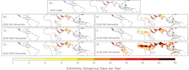 A figure from the study showing the number of days reaching extremely dangerous heat