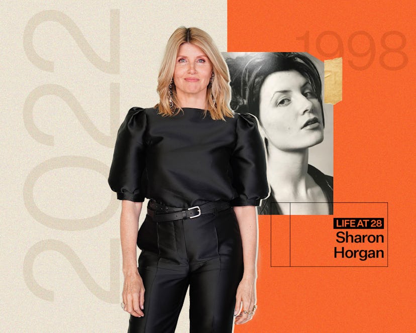 Irish actress, Sharon Horgan, in a black balloon-sleeve top