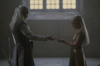Matt Smith as Daemon Targaryen and Milly Alcock as Rhaenyra Targaryen in House of the Dragon Episode...