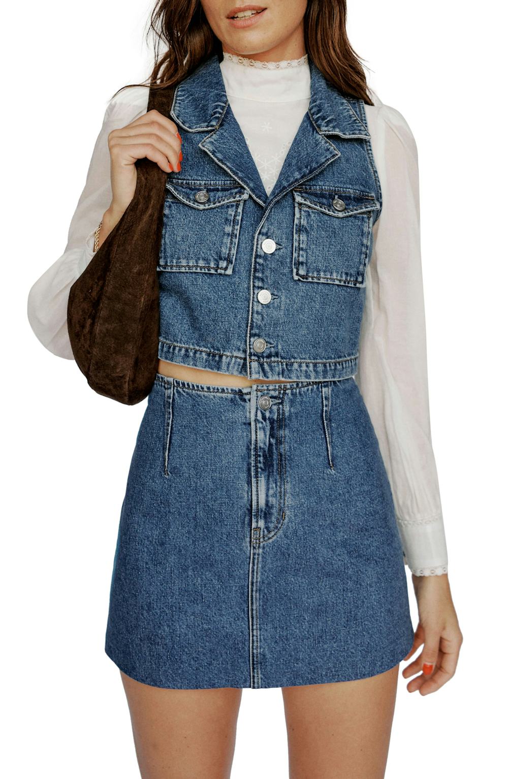 Abbi Nonstretch Denim Vest & Skirt