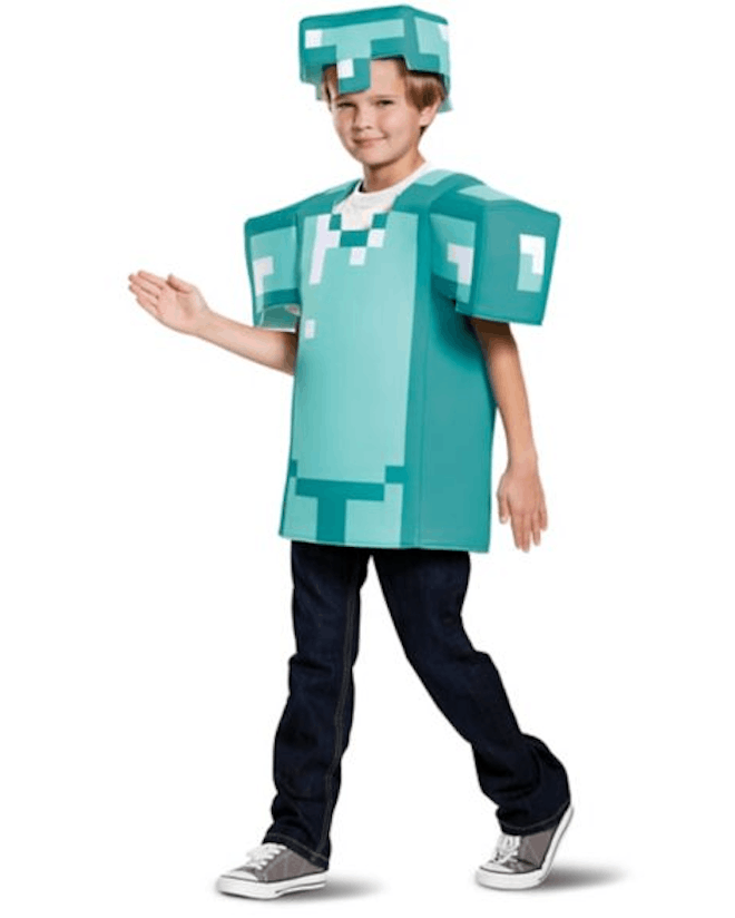 Minecraft armor is the perfect hot weather Halloween costume thanks to its short sleeves.