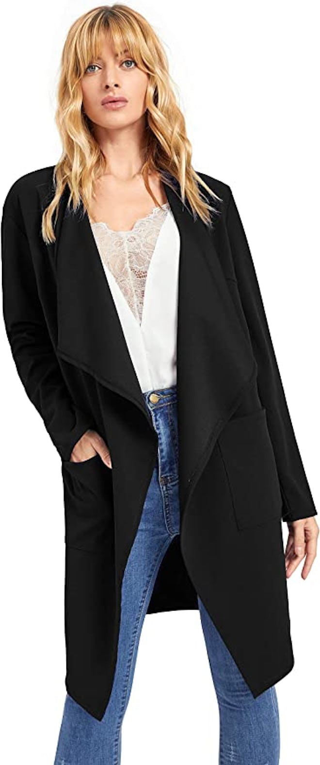 Romwe Waterfall Collar Wrap Cardigan