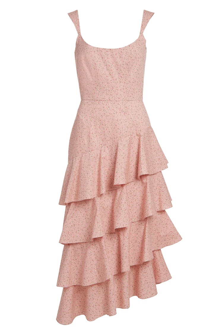 La Danse Tiered Ruffle Corset Dress In Pink Floral Cotton