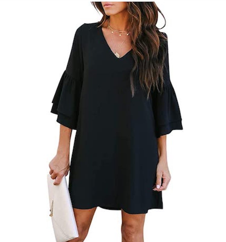 BELONGSCI V-Neck Bell-Sleeve Shift Dress