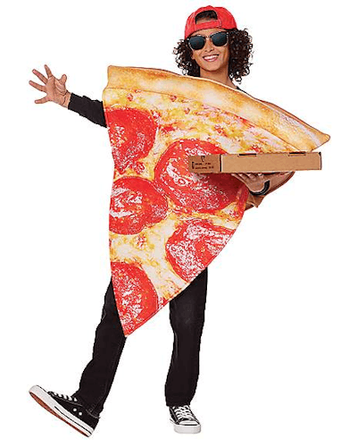 A giant pizza slice costume is surprisingly cool on hot weather since it has no legs or sleeves.