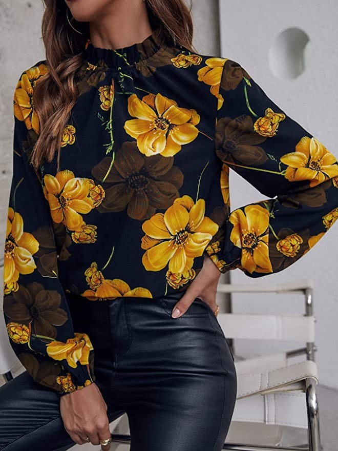 Floerns High Neck Georgette Chiffon Blouse