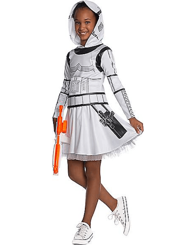 A great hot weather Halloween costume would be a Stormtrooper Star Wars dress for kids.
