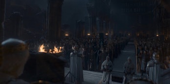 King Jaehaerys I Targaryen sits before the lords of Westeros in the opening scene of House of the Dr...