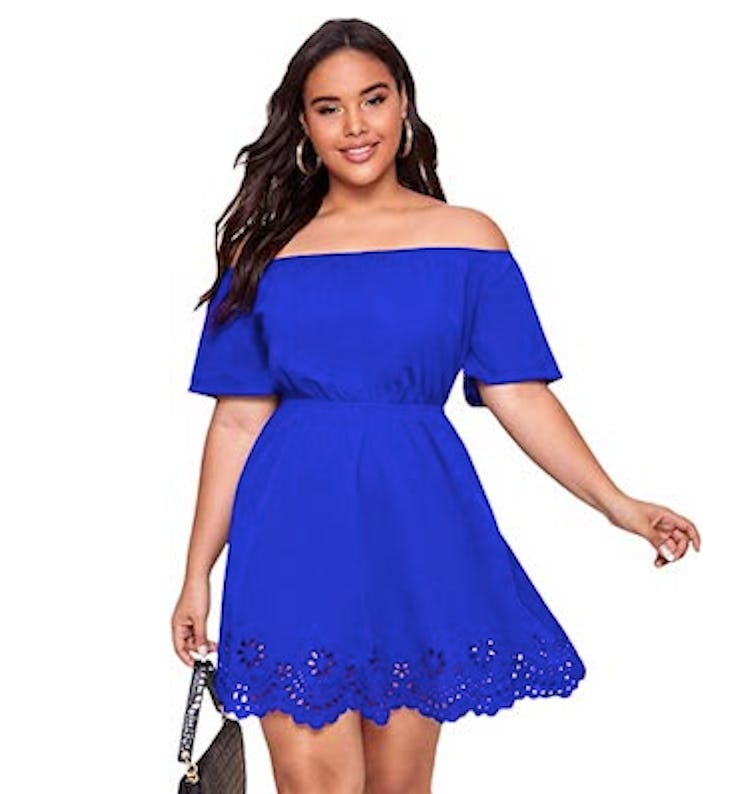 Romwe Off-The-Shoulder Scallop Hem Dress