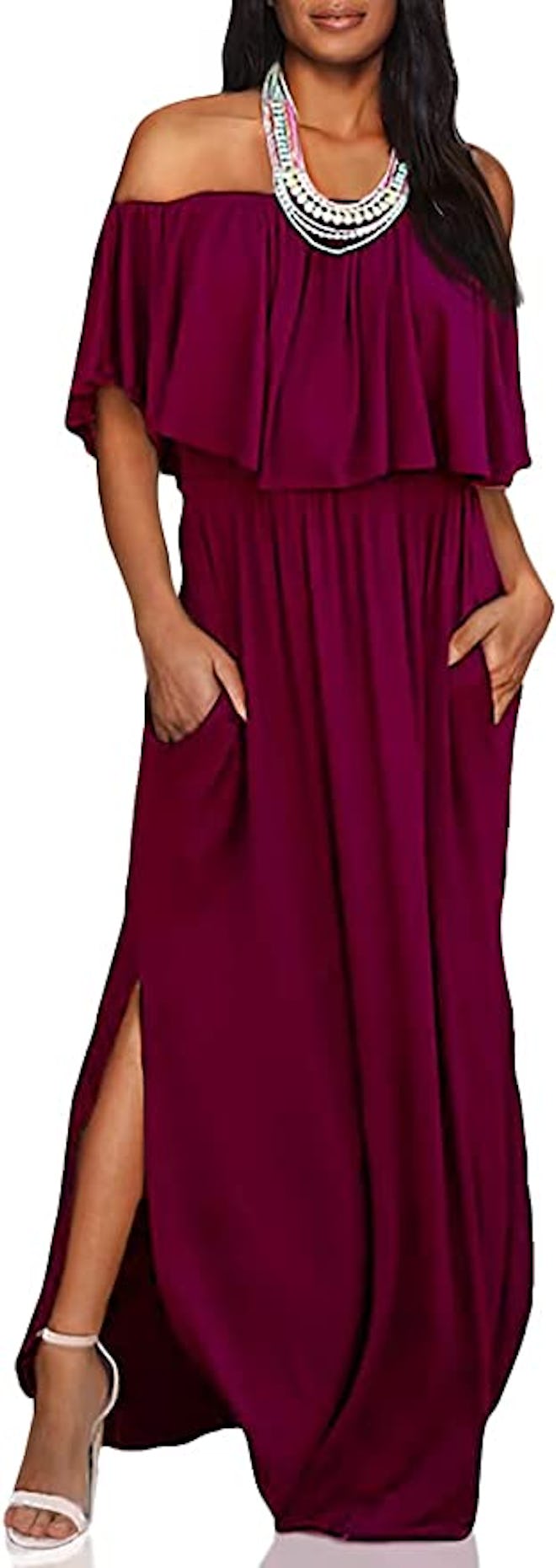 LILBETTER Off The Shoulder Ruffle Maxi Dress