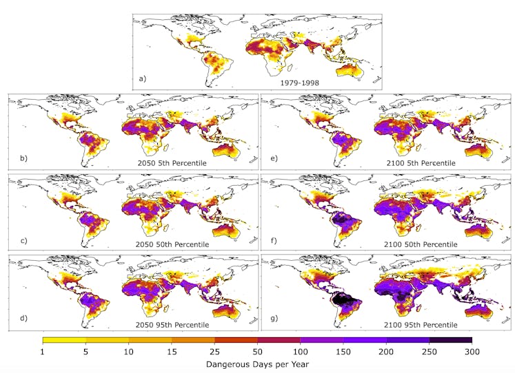 Figure from study showing increase in dangerous heat exposure around the world