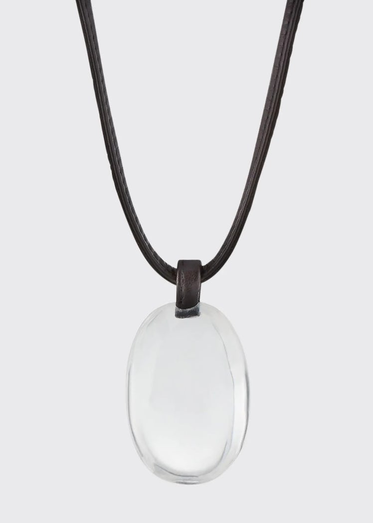 ESKANDAR Crystal Pendant Necklace on Leather Cord