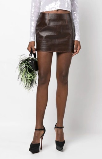 distressed-effect leather miniskirt