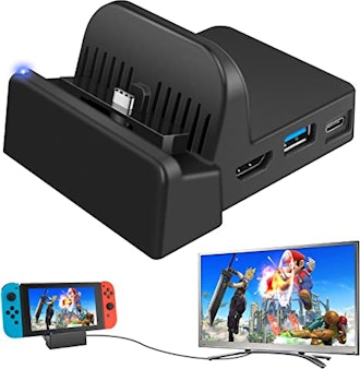 This Nintendo Switch charging stand comes with an HDMI adapter for TV displays.